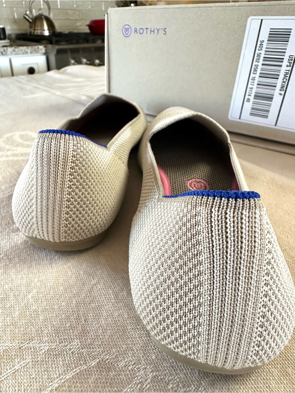 Rothy’s The Loafer Retired Salt Honeycomb Blue Trim Size 9.5 - Picture 2 of 5
